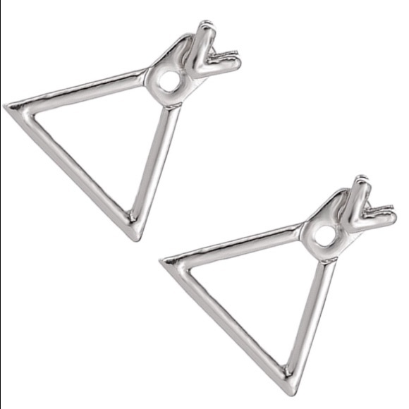 Silver Tone Geometric Triangle Jacket Earrings - Picture 4 of 5